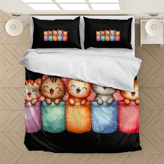 Kittens in colorful pockets Bedding Sets