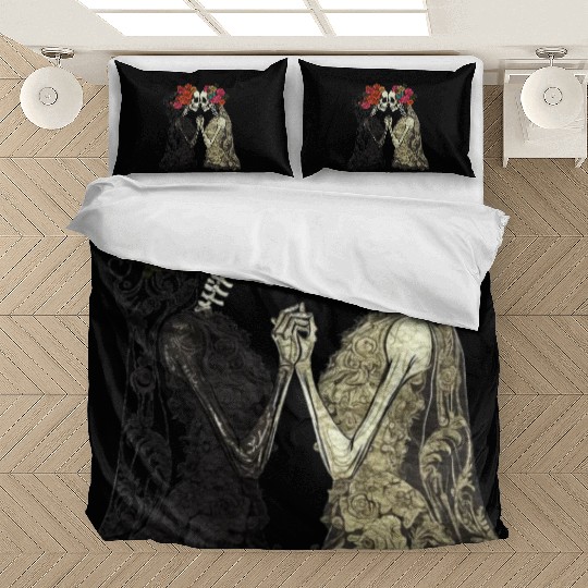 Lesbian Couple Skeletons Kissing LGBTQ Pride Bedding Sets