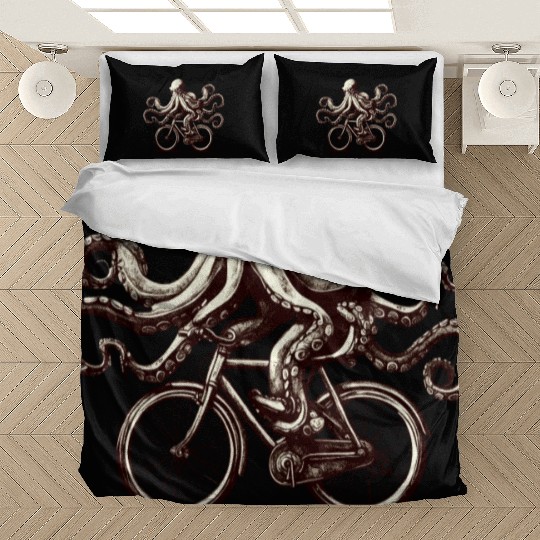 Octopus on Bicycle Cycling Lover Funny Design Bedding Sets