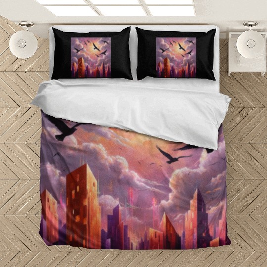 Geometric Twilight City Bedding Sets