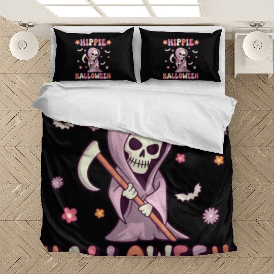 hippie halloween Groovy Reaper Vintage Bedding Sets