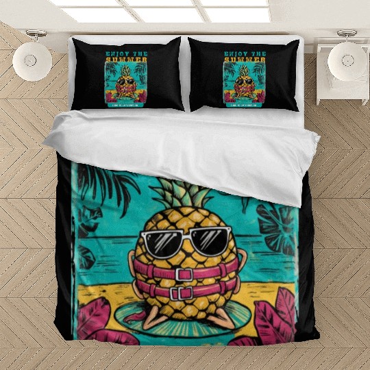 Enjoy Summer Time To Go Vacation Funny Pineapple Bedding Sets