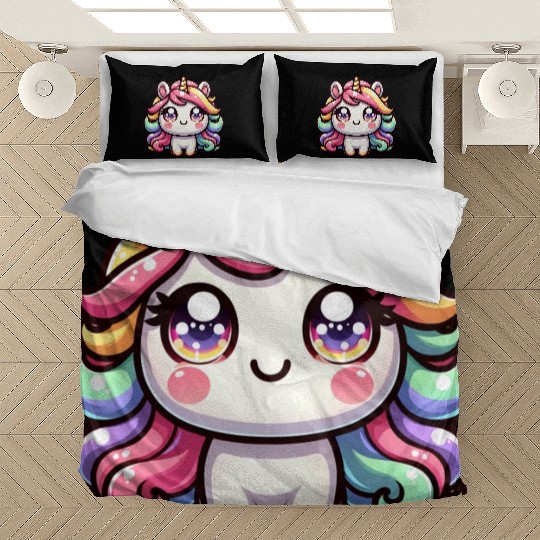 Cute chibi Unicorn with colorful hair Bedding Sets