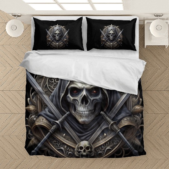 Sinister hooded skull brandishing two crossed swor Bedding Sets