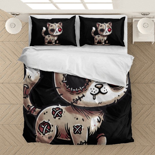 scary zombie kawaii cat for halloween fun Bedding Sets