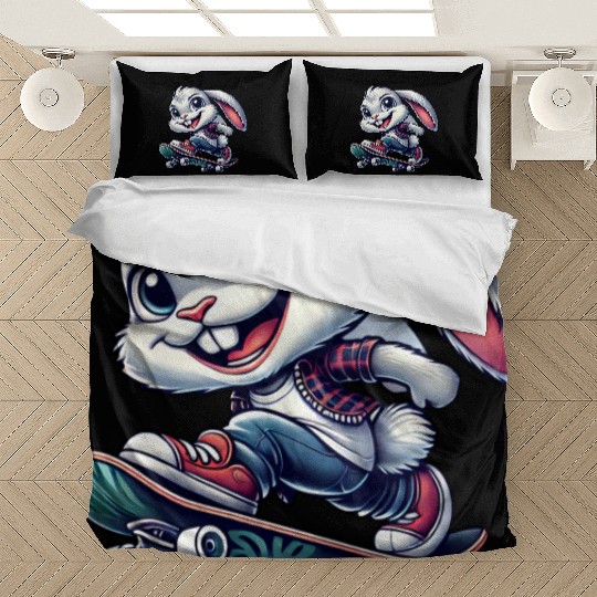 White rabbit skateboard skateboarder funny bunny Bedding Sets