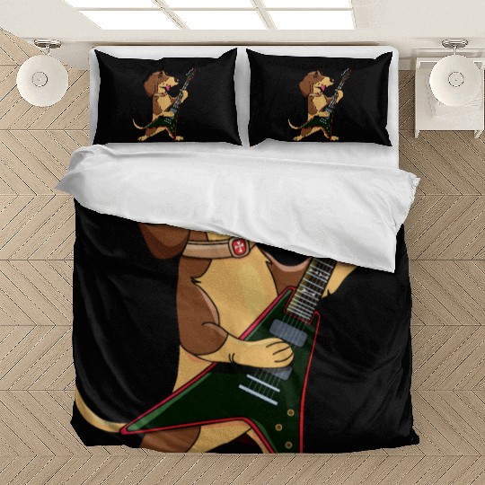 Funny dog dachshund guitar music rockstar Bedding Sets