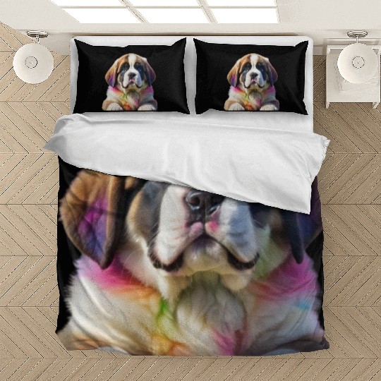 Rainbow Ombre Saint Bernard Puppy Bedding Sets