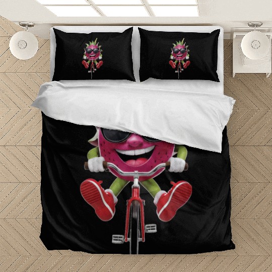Dragon Fruit Cycling On Bike Realistic Bedding Sets