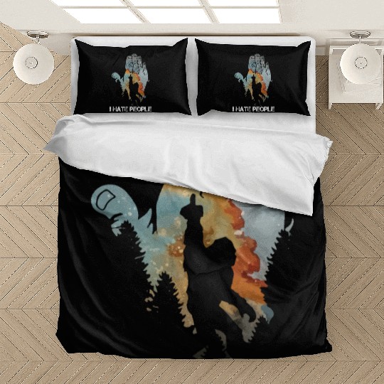 Bigfoot ! I Hate People Bigfoot Camping Watercolor Bedding Sets