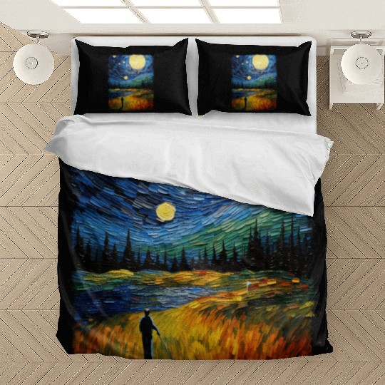 Golf Player Golfer Golfing Starry Night Painting Bedding Sets