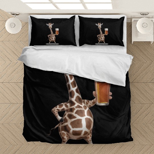 Giraffe Drinking Beer Realistic Bedding Sets
