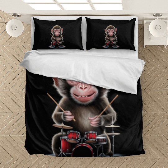 Monkey Playing Drums Realistic Bedding Sets