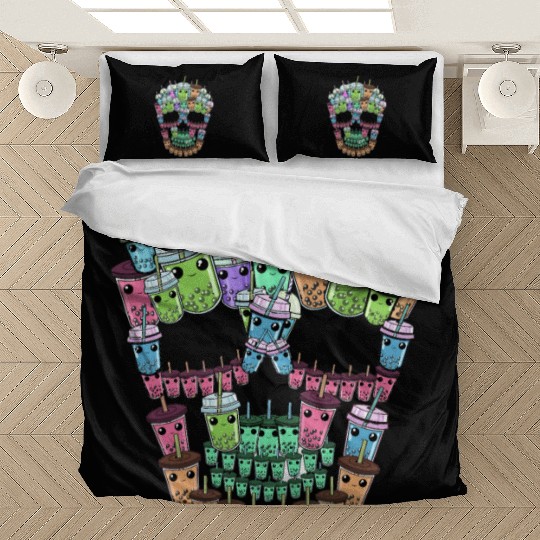 Bubble Tea Skull Bedding Sets Men Boba Tea