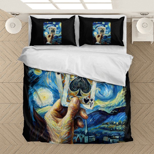 Blackjack Gambling Cards Starry Night Painting Bedding Sets