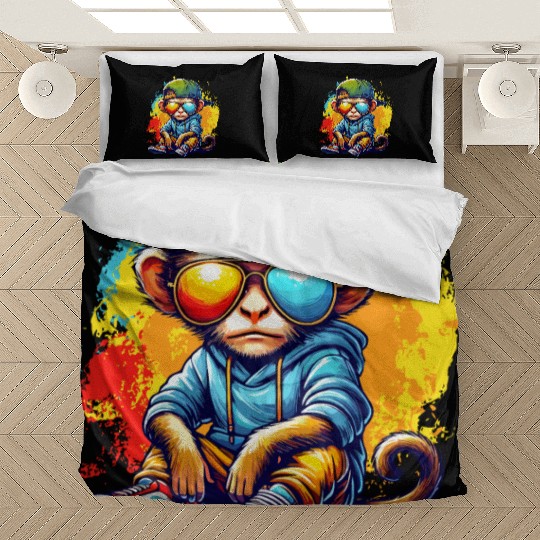 Cool Hip Hop Monkey with Sunglasses Graffiti Style Bedding Sets