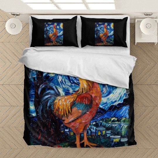 Chicken Farm Farmer Farming Starry Night Painting Bedding Sets