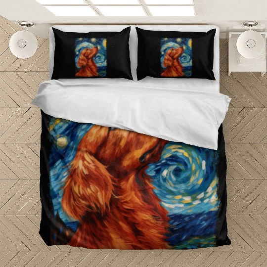 Irish Setter Dog Starry Night Painting Bedding Sets