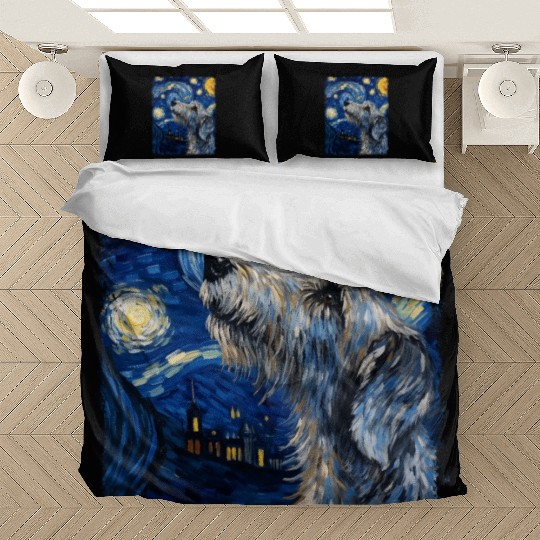 Irish Wolfhound Dog Starry Night Painting Bedding Sets