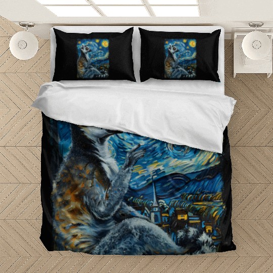 Lemur Ring Tailed Starry Night Painting Bedding Sets