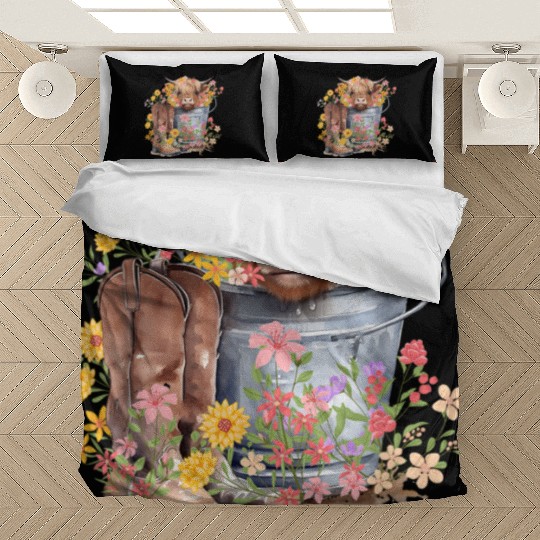 Highland Cow flowers Christmas Bedding Sets