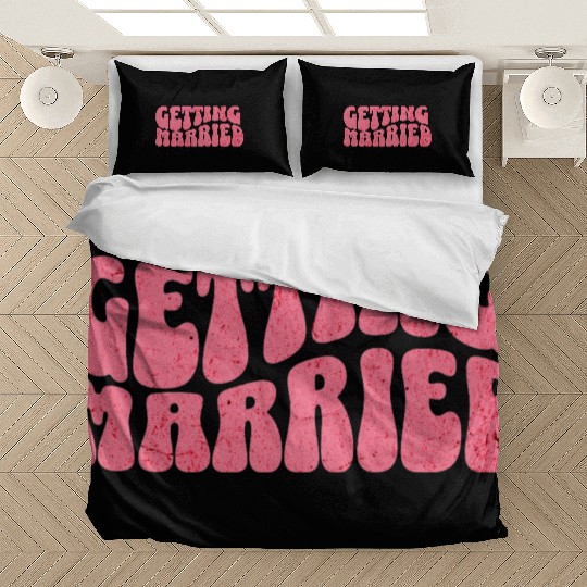 Getting married groovy pink Bachelorette bride Bedding Sets