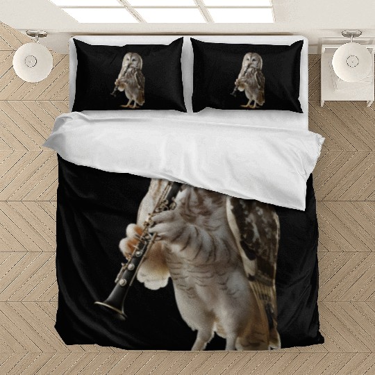 Owl Playing Clarinet Realistic Bedding Sets