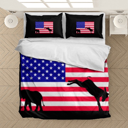 Donkey kicking out the elephant US Election 2024 Bedding Sets