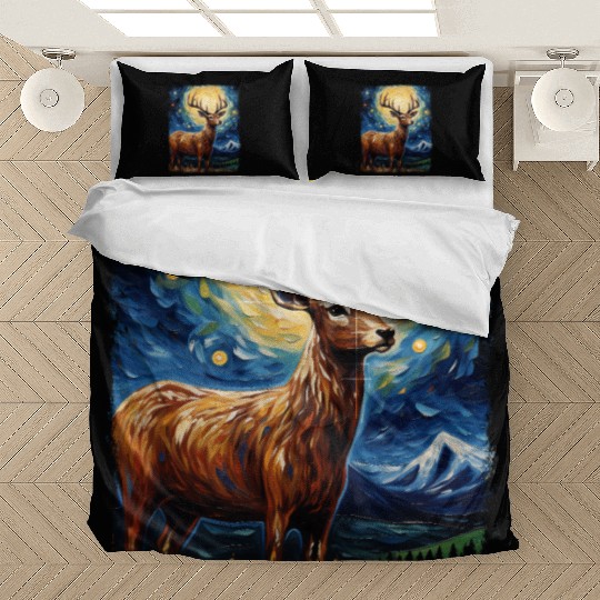 Deer Hunter Deer Hunting Starry Night Painting Bedding Sets