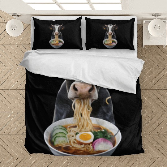 Cow Eating Ramen Realistic Bedding Sets