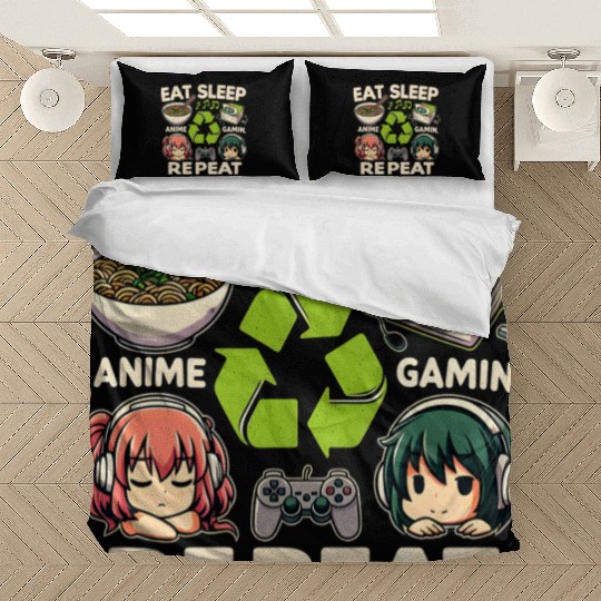 Cute Anime Eat Sleep Anime Repeat Manga Bedding Sets