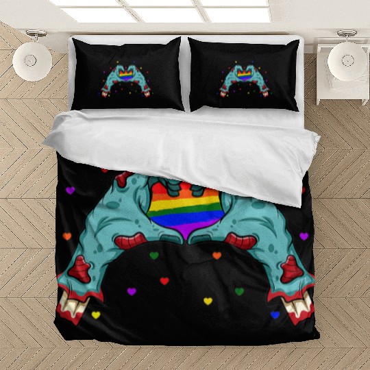 Halloween Hand Skeleton Heart LGBT Pride Rainbow Bedding Sets