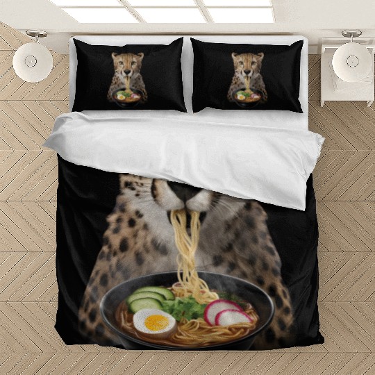 Cheetah Eating Ramen Realistic Bedding Sets