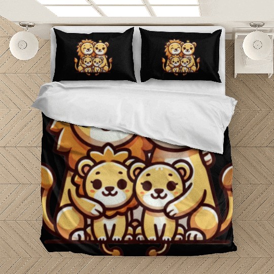 Lion Family Mother And Father With Two Children Bedding Sets
