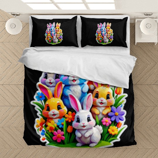 Colorful Spring Celebration with Cute Bunnies Bedding Sets