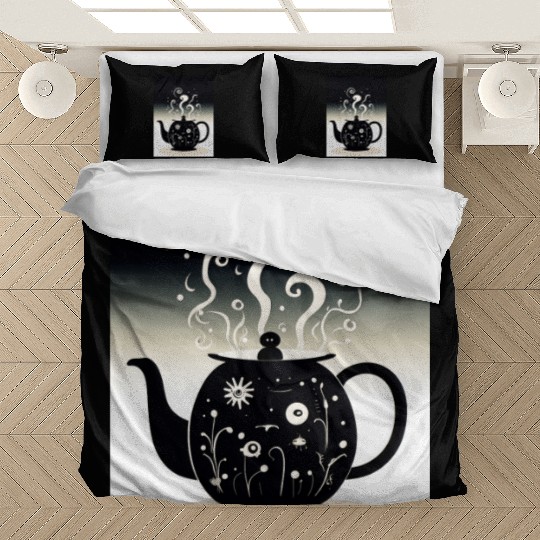 Unique Black Teapot Design for Tea Lovers Bedding Sets