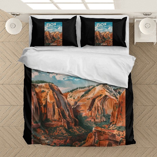 Vintage Travel Zion National Park Utah Landscape Bedding Sets