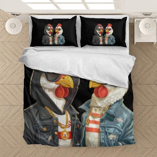 Chickens dressed in stylish streetwear Bedding Sets