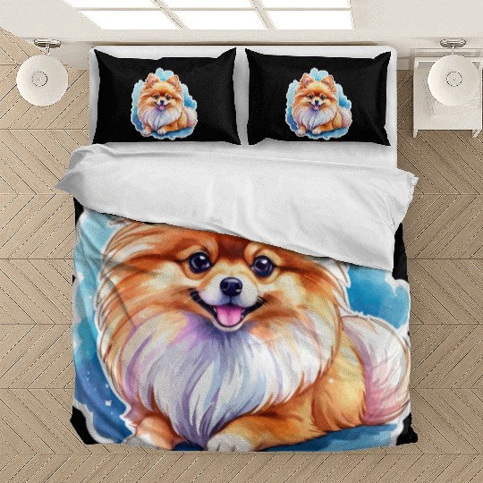 Pomeranian Watercolor Bedding Sets