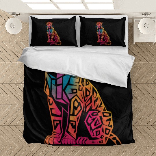 Colorful Geometric Jaguar Artwork for Bold Bedding Sets