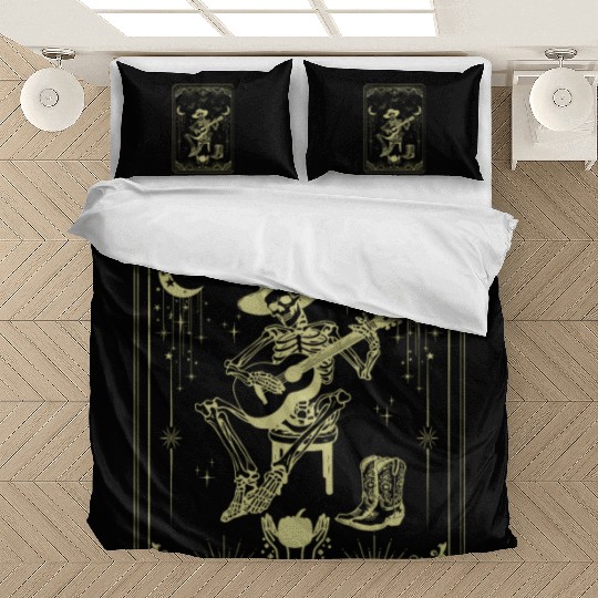 Tarot Card Celestial Cowboy Skeleton Plays Guitar Bedding Sets