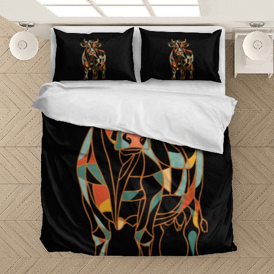 Geometric Farm Animal Graphic Vibrant Cow Bedding Sets