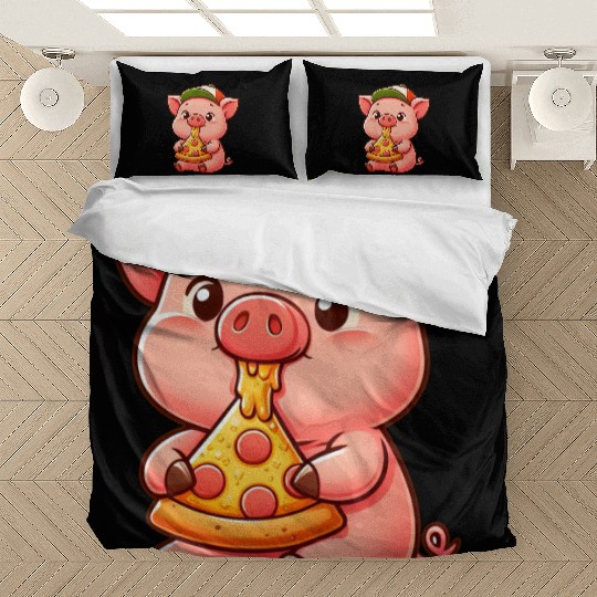 Funny pig pizza cartoon farmer agriculture Bedding Sets
