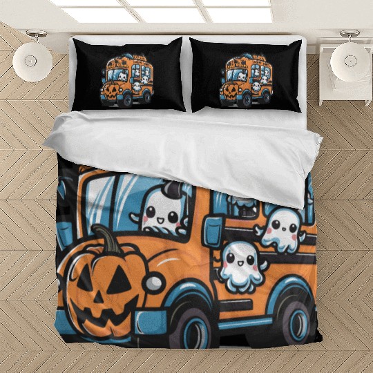 Ghost Halloween School Bus Bedding Sets