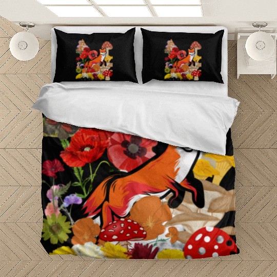 Cute Flower Fox Bedding Sets, Vintage Floral Cottagecore