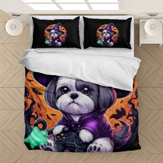 Halloween design Shih Tzu Wizard gamer Bedding Sets