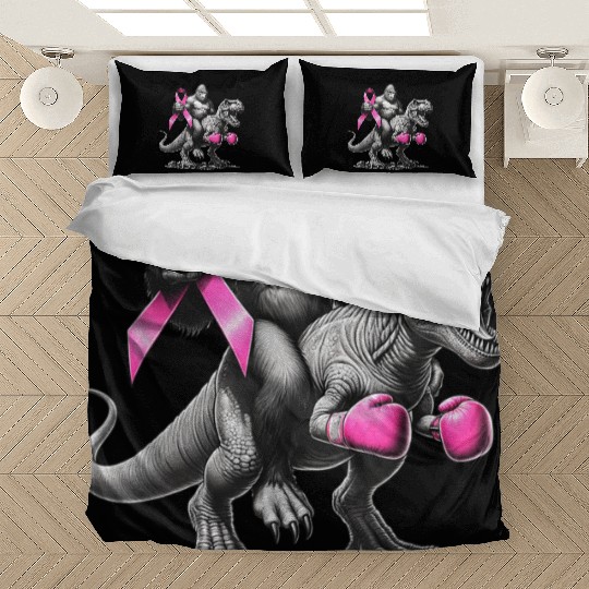 Bigfoot Riding T Rex Dinosaur Breast Cancer Awaren Bedding Sets