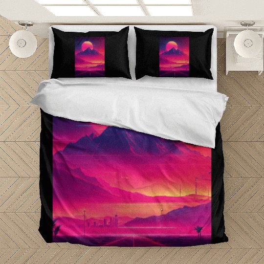 Neon Horizon: A Synthwave Journey Bedding Sets
