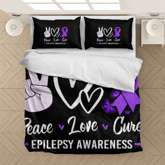 Peace Love Cure Purple Ribbon Epilepsy Awareness Bedding Sets