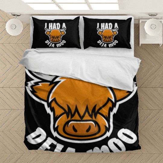 Highland Cow Deja Moo Funny Saying Bedding Sets
